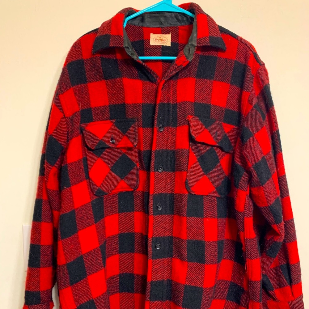 1960's-1970's 5 BROTHERS RED FLANNEL JACKET Large